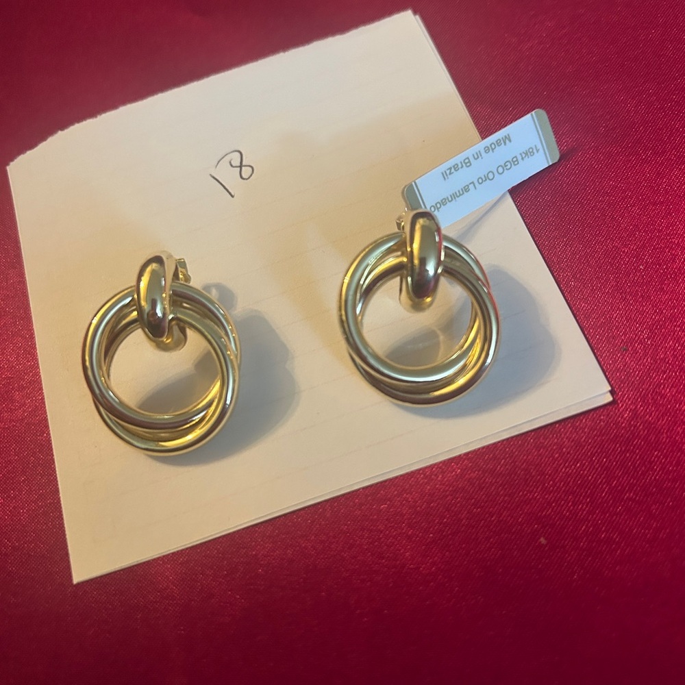 18 K Gold Layered Retro Style Earrings